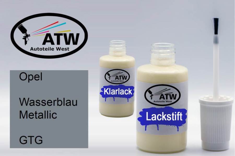 Opel, Wasserblau Metallic, GTG: 20ml Lackstift + 20ml Klarlack - Set, von ATW Autoteile West.